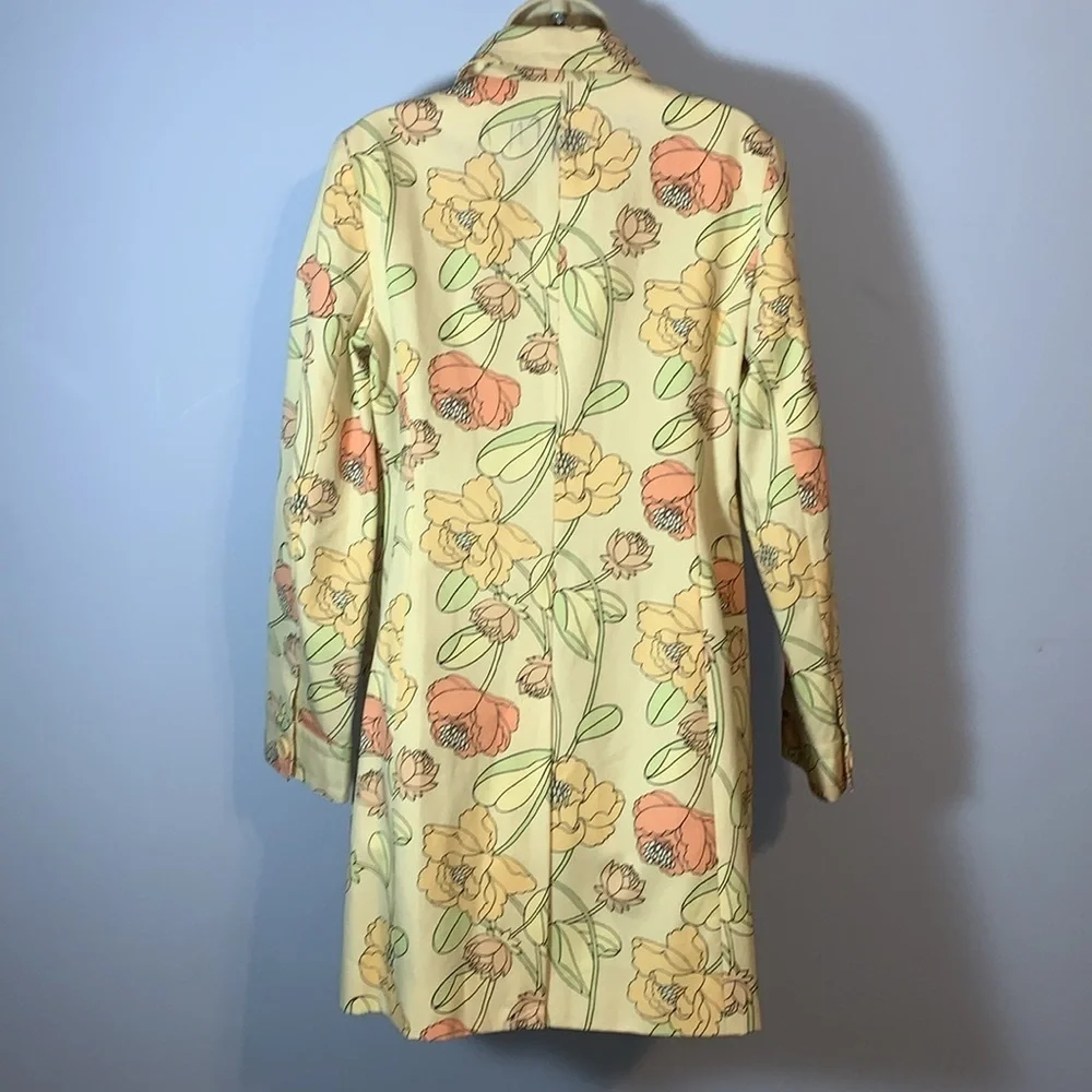 Ann Taylor LOFT Floral spring pastel butter yellow light over coat jacket medium
